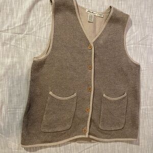 Vintage Eddie Bauer 100% Linen Knit Vest M Quiet Luxury Coastal Grandma Natural